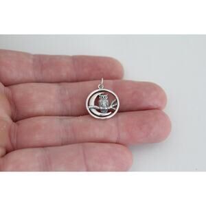 Sterling Silver Moon Charm with Owl Charm